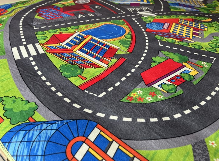 Spielteppich - Große Stadt mit Kreisverkehr | 100 x 150cm